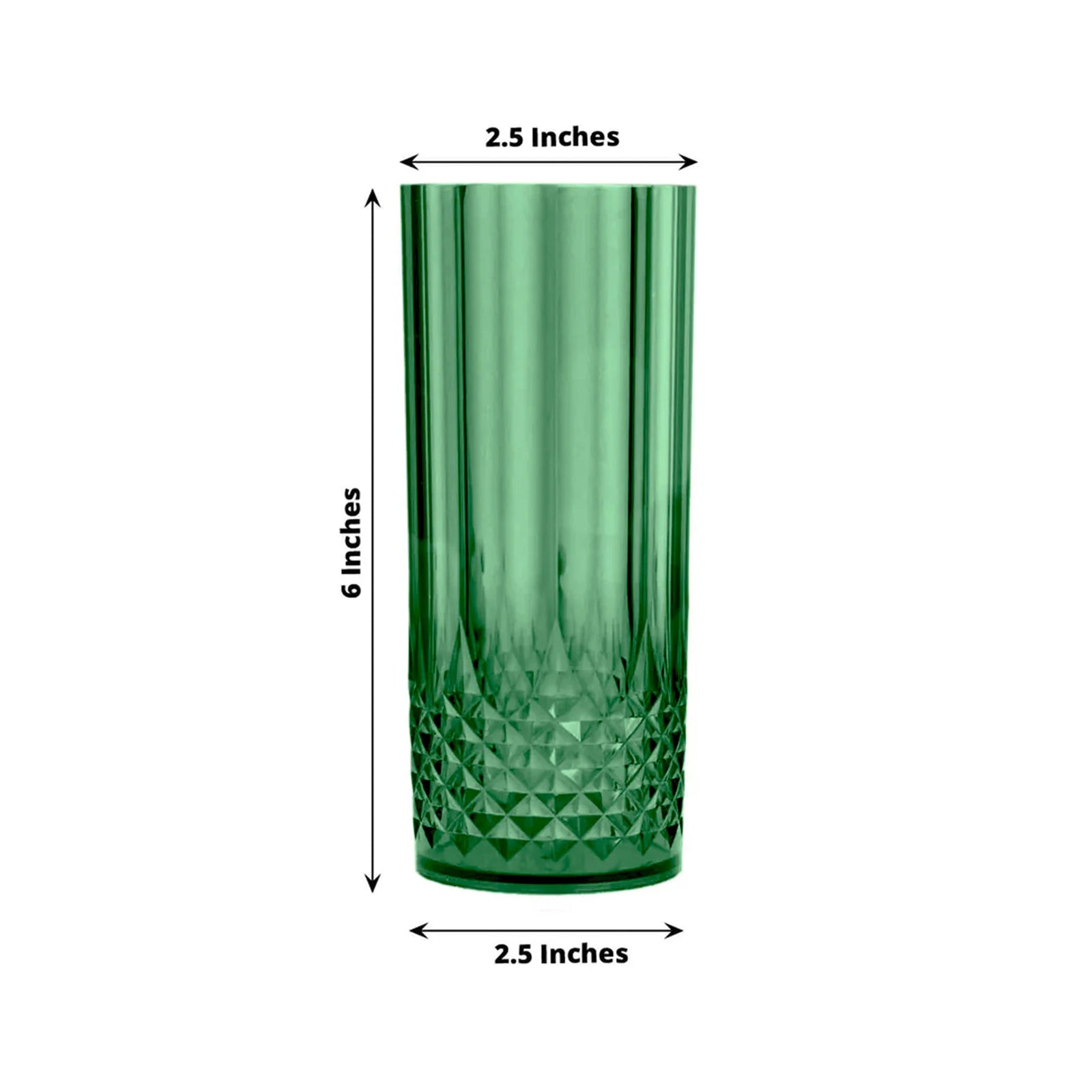 6 - Pack Plastic Cocktail Tumblers Hunter Emerald Green Transparent Crystal Cut Style - Shatterproof Highball Glasses 14oz - Bell Racket Store