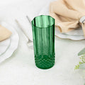6 - Pack Plastic Cocktail Tumblers Hunter Emerald Green Transparent Crystal Cut Style - Shatterproof Highball Glasses 14oz - Bell Racket Store