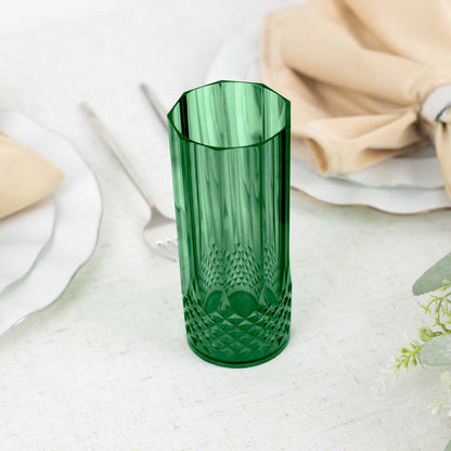 6 - Pack Plastic Cocktail Tumblers Hunter Emerald Green Transparent Crystal Cut Style - Shatterproof Highball Glasses 14oz - Bell Racket Store