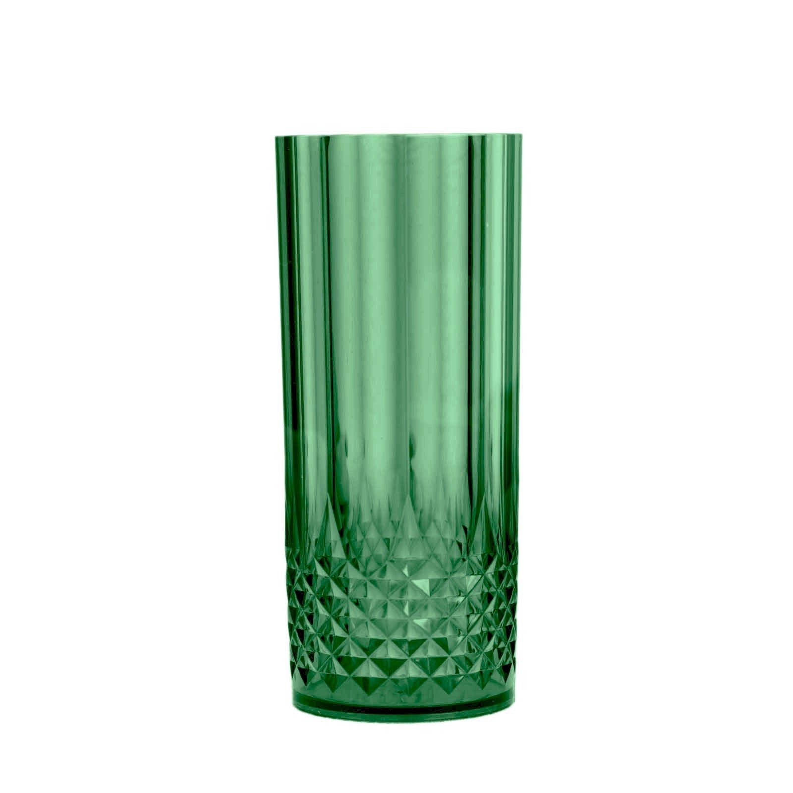 6 - Pack Plastic Cocktail Tumblers Hunter Emerald Green Transparent Crystal Cut Style - Shatterproof Highball Glasses 14oz - Bell Racket Store