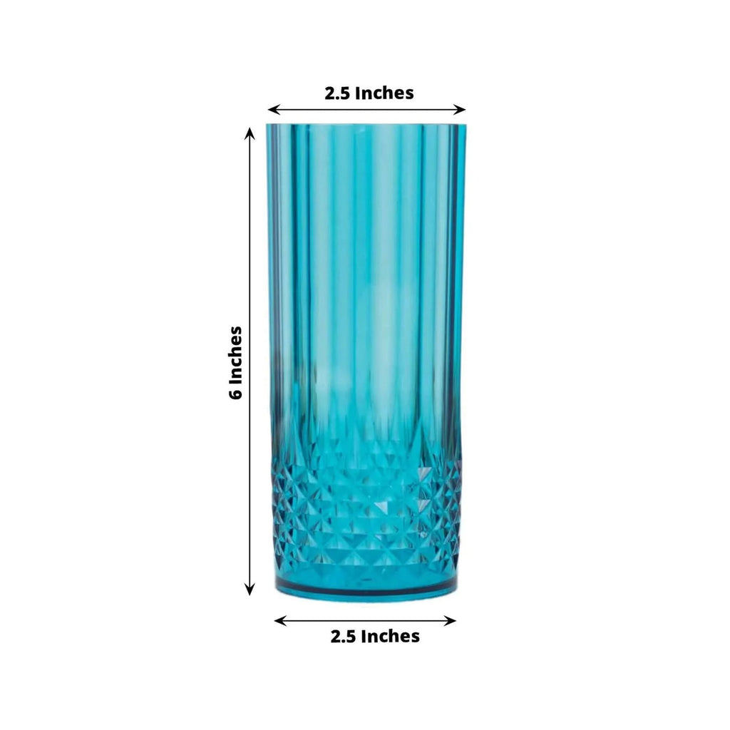 6 - Pack Plastic Cocktail Tumblers Ocean Blue Transparent Crystal Cut Style - Shatterproof Highball Glasses 14oz - Bell Racket Store