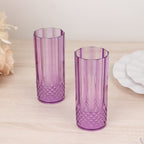 6 - Pack Plastic Cocktail Tumblers Purple Transparent Crystal Cut Style - Shatterproof Highball Glasses 14oz - Bell Racket Store