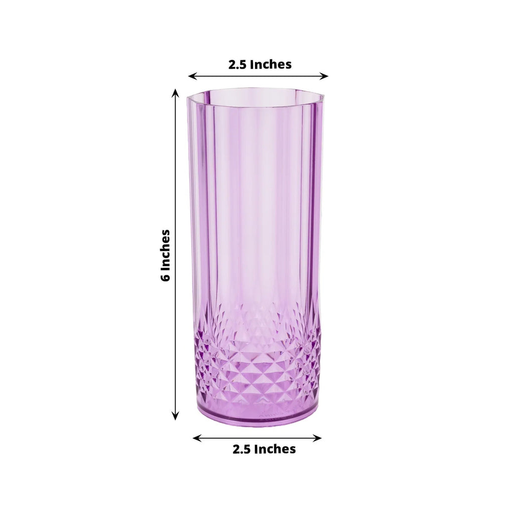 6 - Pack Plastic Cocktail Tumblers Purple Transparent Crystal Cut Style - Shatterproof Highball Glasses 14oz - Bell Racket Store