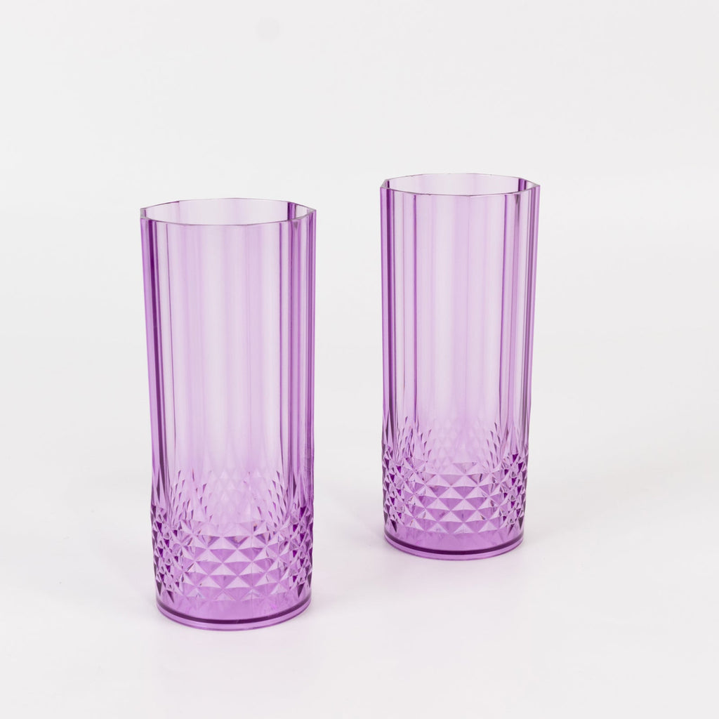 6 - Pack Plastic Cocktail Tumblers Purple Transparent Crystal Cut Style - Shatterproof Highball Glasses 14oz - Bell Racket Store