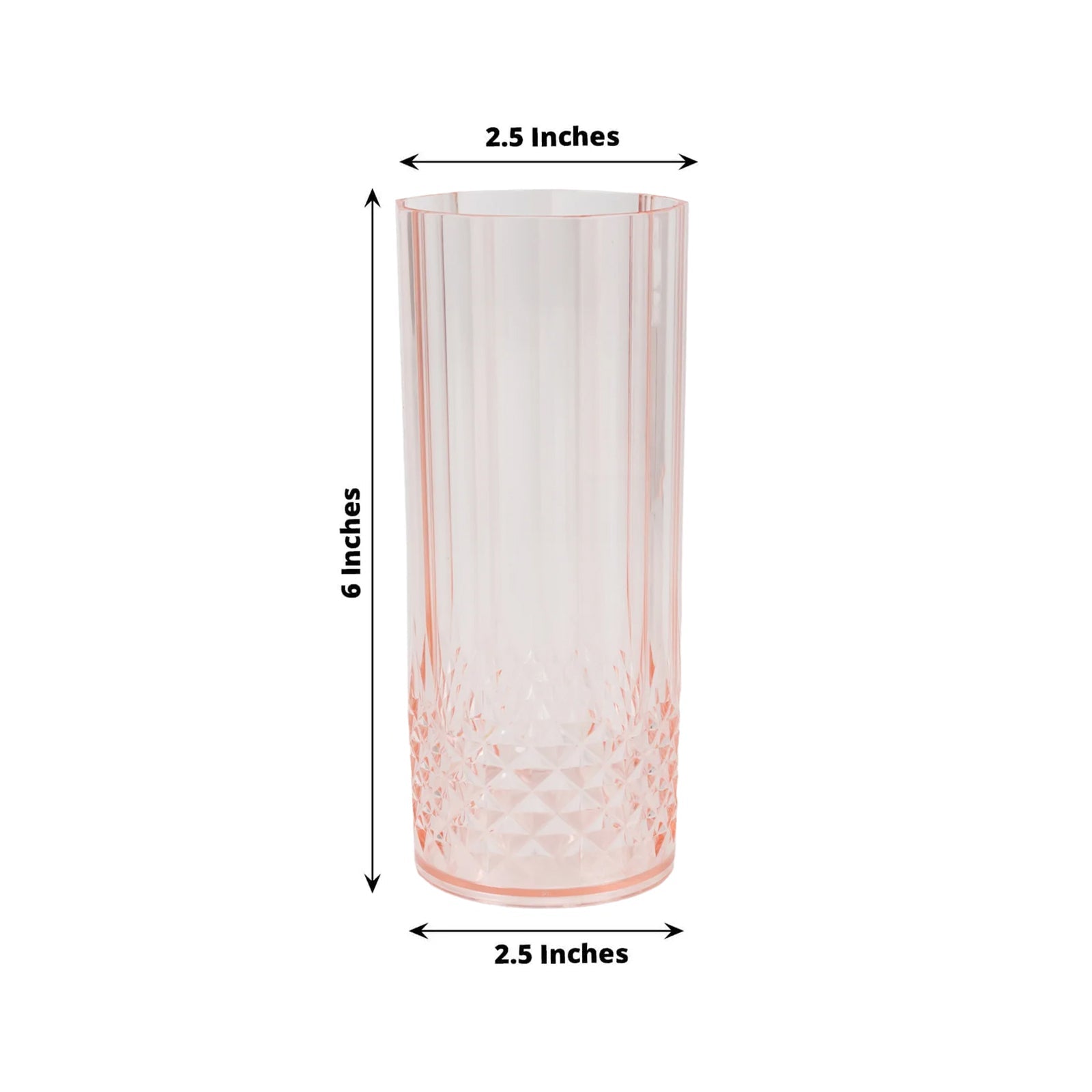 6 - Pack Plastic Cocktail Tumblers Transparent Blush Crystal Cut Style - Shatterproof Highball Glasses 14oz - Bell Racket Store