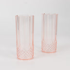 6 - Pack Plastic Cocktail Tumblers Transparent Blush Crystal Cut Style - Shatterproof Highball Glasses 14oz - Bell Racket Store