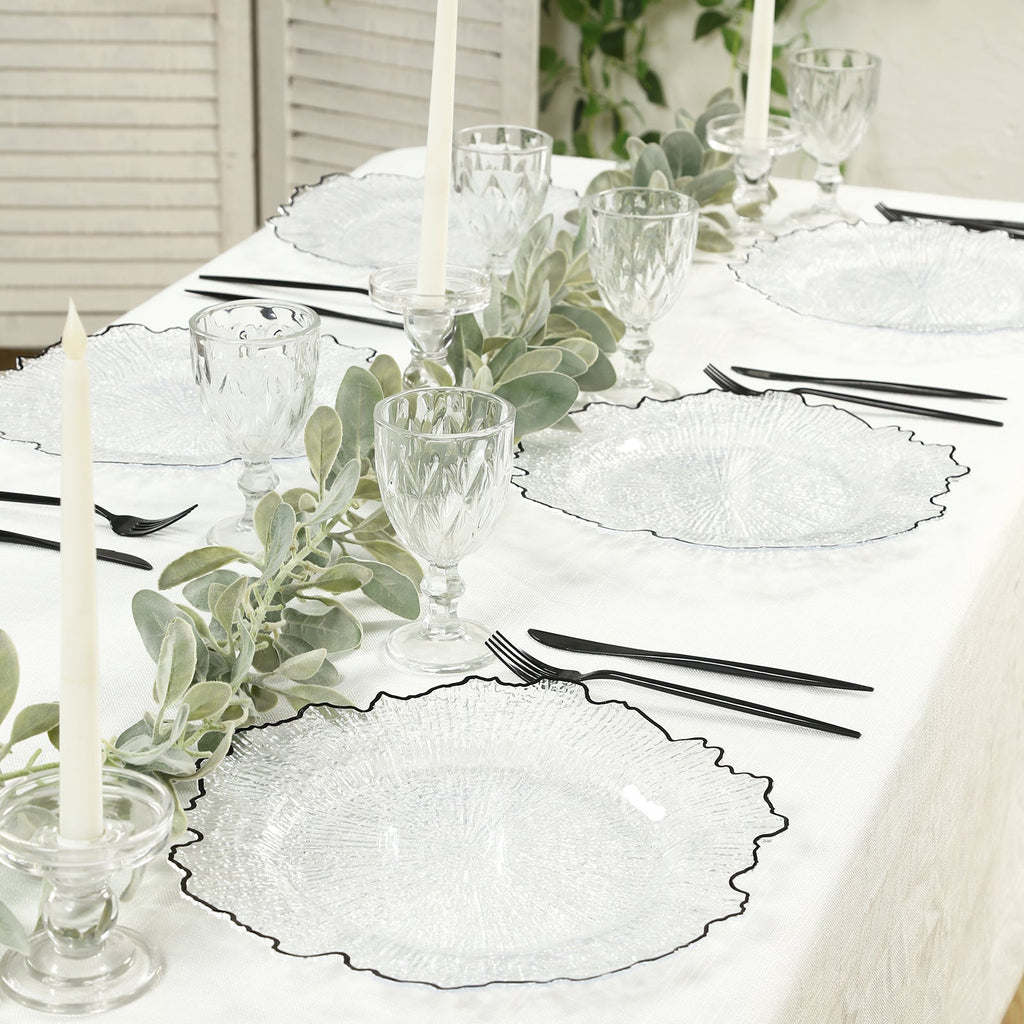 6 - Pack Plastic Round Charger Plates 13" in Clear Reef Design with Black Rim, Decorative Dinner Party Serving Plates - Bell Racket Store