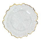 6 - Pack Plastic Round Charger Plates 13" in Clear Reef Design with Gold Rim, Decorative Dinner Party Serving Plates - Bell Racket Store