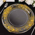 6 - Pack Plastic Round Charger Plates 13" in Clear with Gold Florentine Embossed Rim, Exquisite Dinner Serving Plates - Bell Racket Store