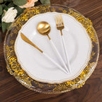 6 - Pack Plastic Round Charger Plates 13" in Clear with Gold Florentine Embossed Rim, Exquisite Dinner Serving Plates - Bell Racket Store
