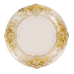 6 - Pack Plastic Round Charger Plates 13" in Clear with Gold Florentine Embossed Rim, Exquisite Dinner Serving Plates - Bell Racket Store