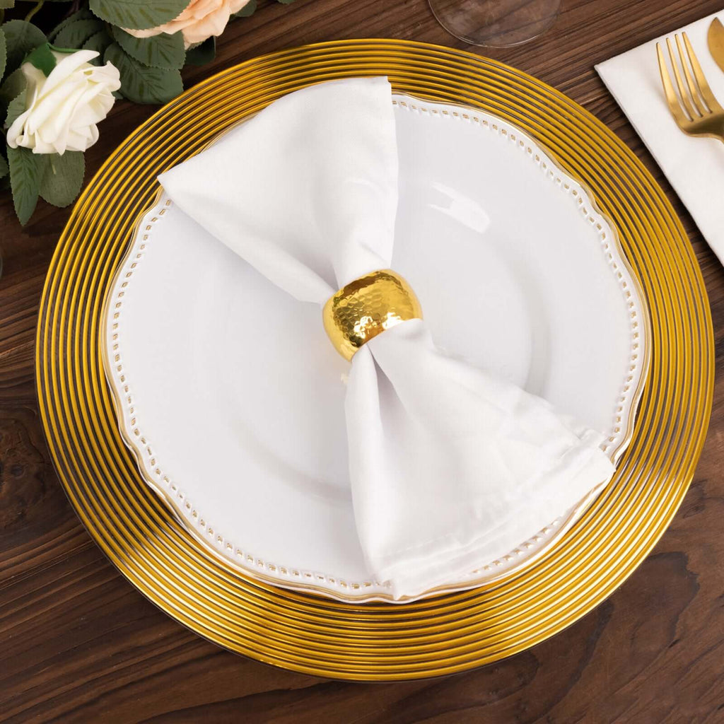 6 - Pack Plastic Round Charger Plates 13" in Clear with Gold Lined Ring Rim, Classy Dinner Serving Plates - Bell Racket Store