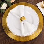 6 - Pack Plastic Round Charger Plates 13" in Clear with Gold Lined Ring Rim, Classy Dinner Serving Plates - Bell Racket Store