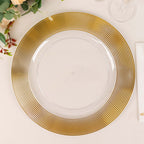 6 - Pack Plastic Round Charger Plates 13" in Clear with Gold Lined Ring Rim, Classy Dinner Serving Plates - Bell Racket Store