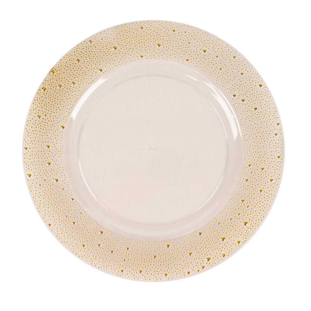 6 - Pack Plastic Round Charger Plates 13" in Clear with Gold Pearl Beaded Rim, Upscale Dinner Serving Plates - Bell Racket Store