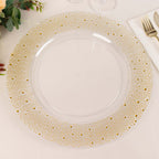 6 - Pack Plastic Round Charger Plates 13" in Clear with Gold Pearl Beaded Rim, Upscale Dinner Serving Plates - Bell Racket Store