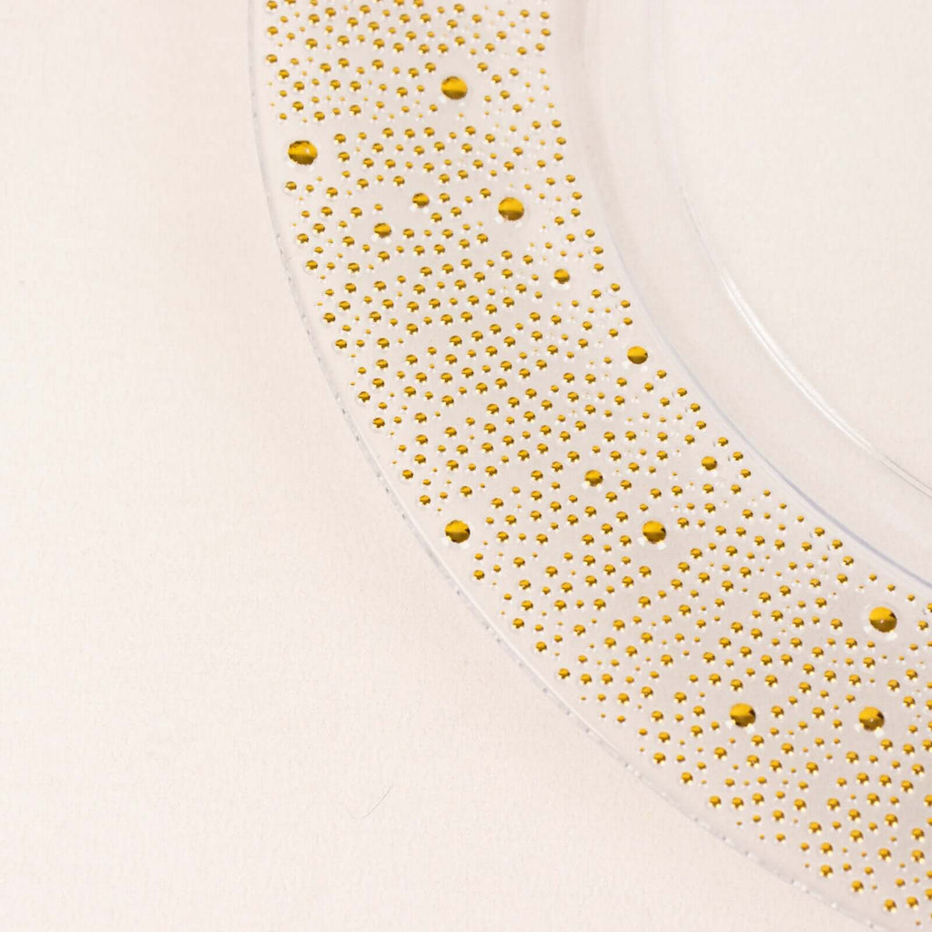 6 - Pack Plastic Round Charger Plates 13" in Clear with Gold Pearl Beaded Rim, Upscale Dinner Serving Plates - Bell Racket Store