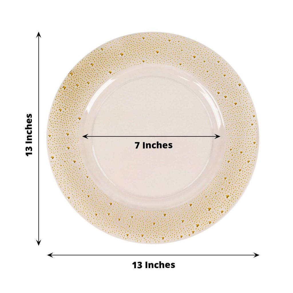 6 - Pack Plastic Round Charger Plates 13" in Clear with Gold Pearl Beaded Rim, Upscale Dinner Serving Plates - Bell Racket Store