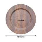 6 - Pack Plastic Round Charger Plates 13" in Dark Brown with Faux Wood Finish, Rustic Boho Chic Dinner Party Charger Tableware - Bell Racket Store