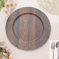 6 - Pack Plastic Round Charger Plates 13" in Dark Brown with Faux Wood Finish, Rustic Boho Chic Dinner Party Charger Tableware - Bell Racket Store