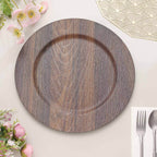 6 - Pack Plastic Round Charger Plates 13" in Dark Brown with Faux Wood Finish, Rustic Boho Chic Dinner Party Charger Tableware - Bell Racket Store