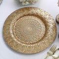 6 - Pack Plastic Round Charger Plates 13" in Gold with Embossed Peacock Pattern, Stylish Disposable Charger Tableware - Bell Racket Store