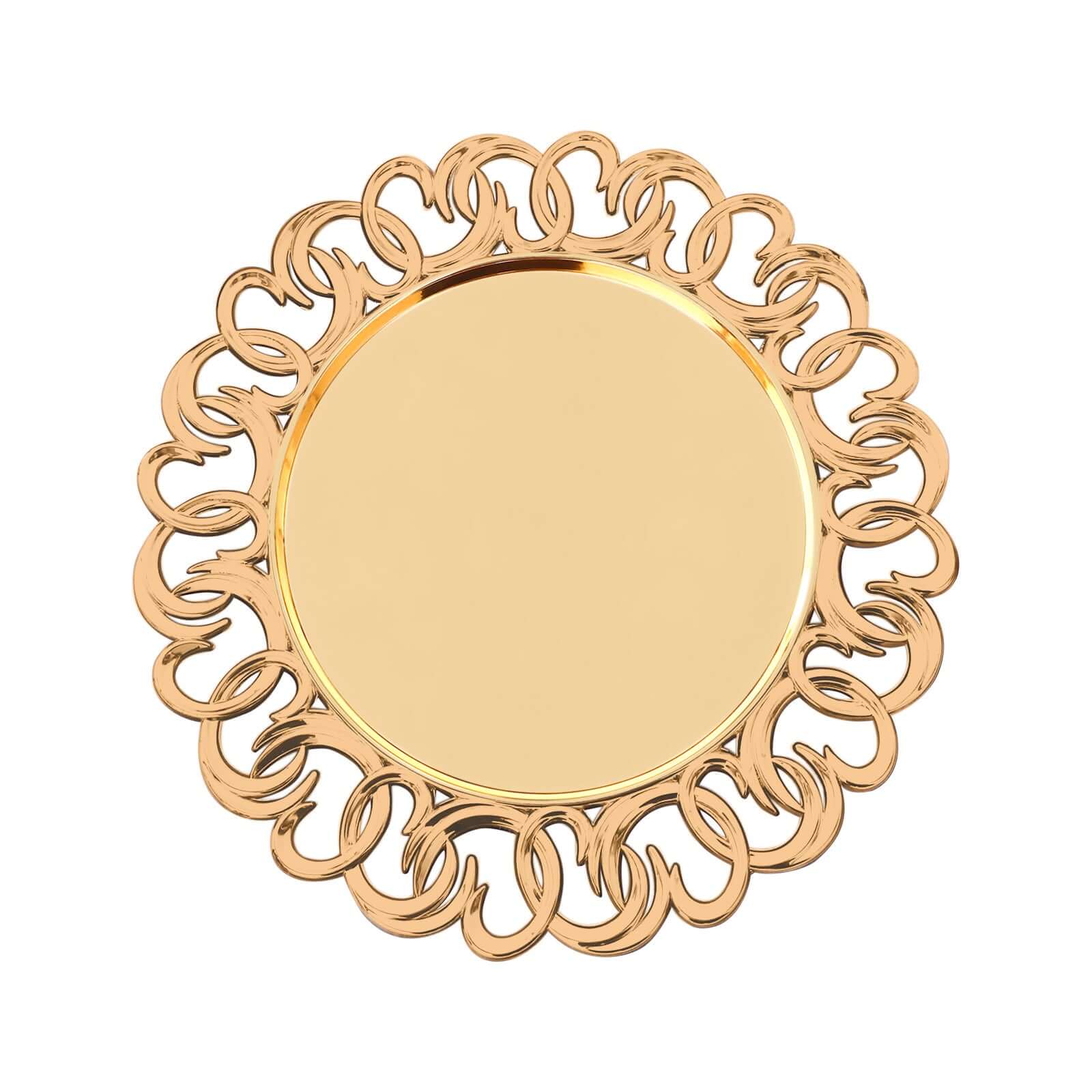 6 - Pack Plastic Round Charger Plates 13" in Gold with Entwined Swirl Rim, Plastic Disposable Decorative Chargers - Bell Racket Store