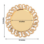 6 - Pack Plastic Round Charger Plates 13" in Gold with Entwined Swirl Rim, Plastic Disposable Decorative Chargers - Bell Racket Store