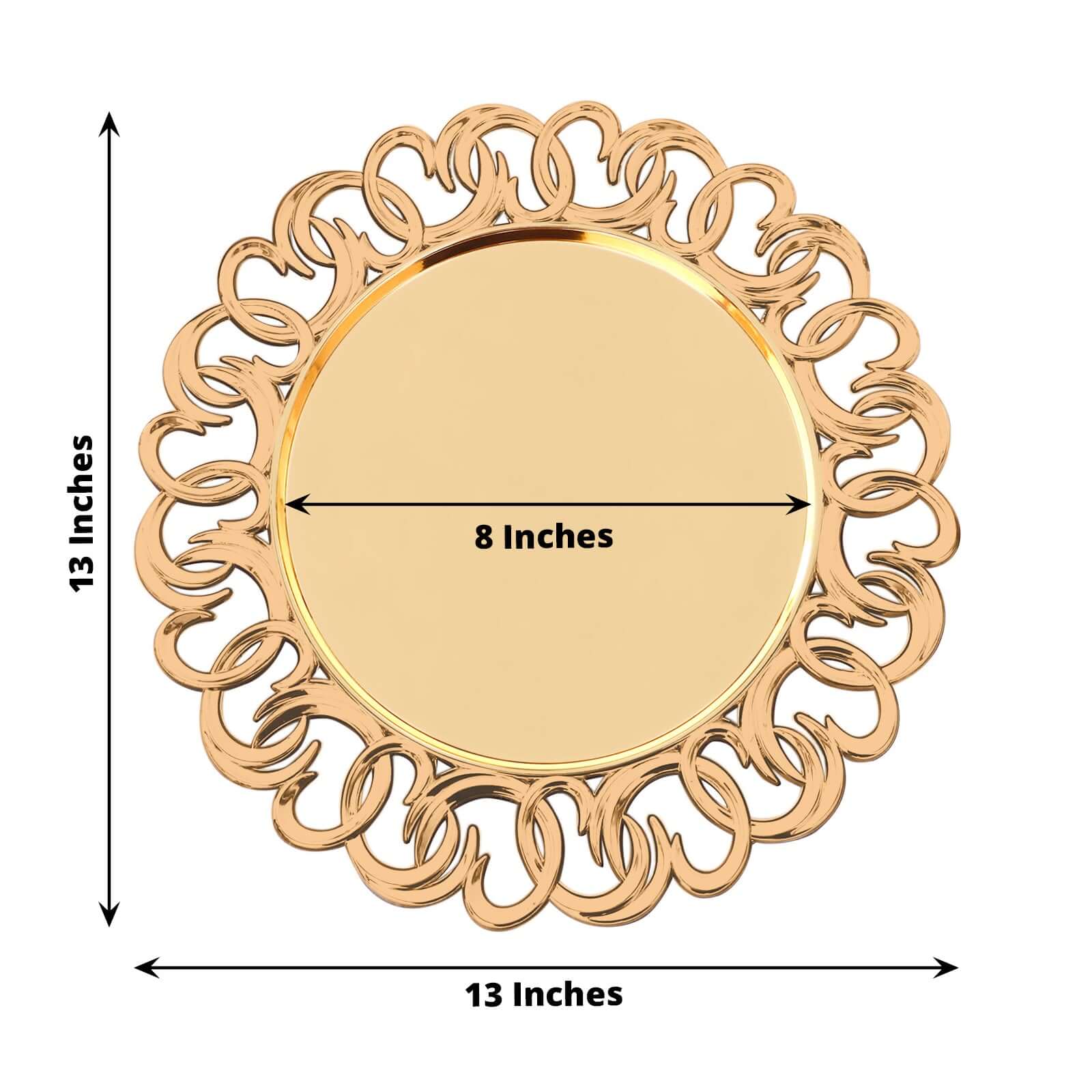 6 - Pack Plastic Round Charger Plates 13" in Gold with Entwined Swirl Rim, Plastic Disposable Decorative Chargers - Bell Racket Store