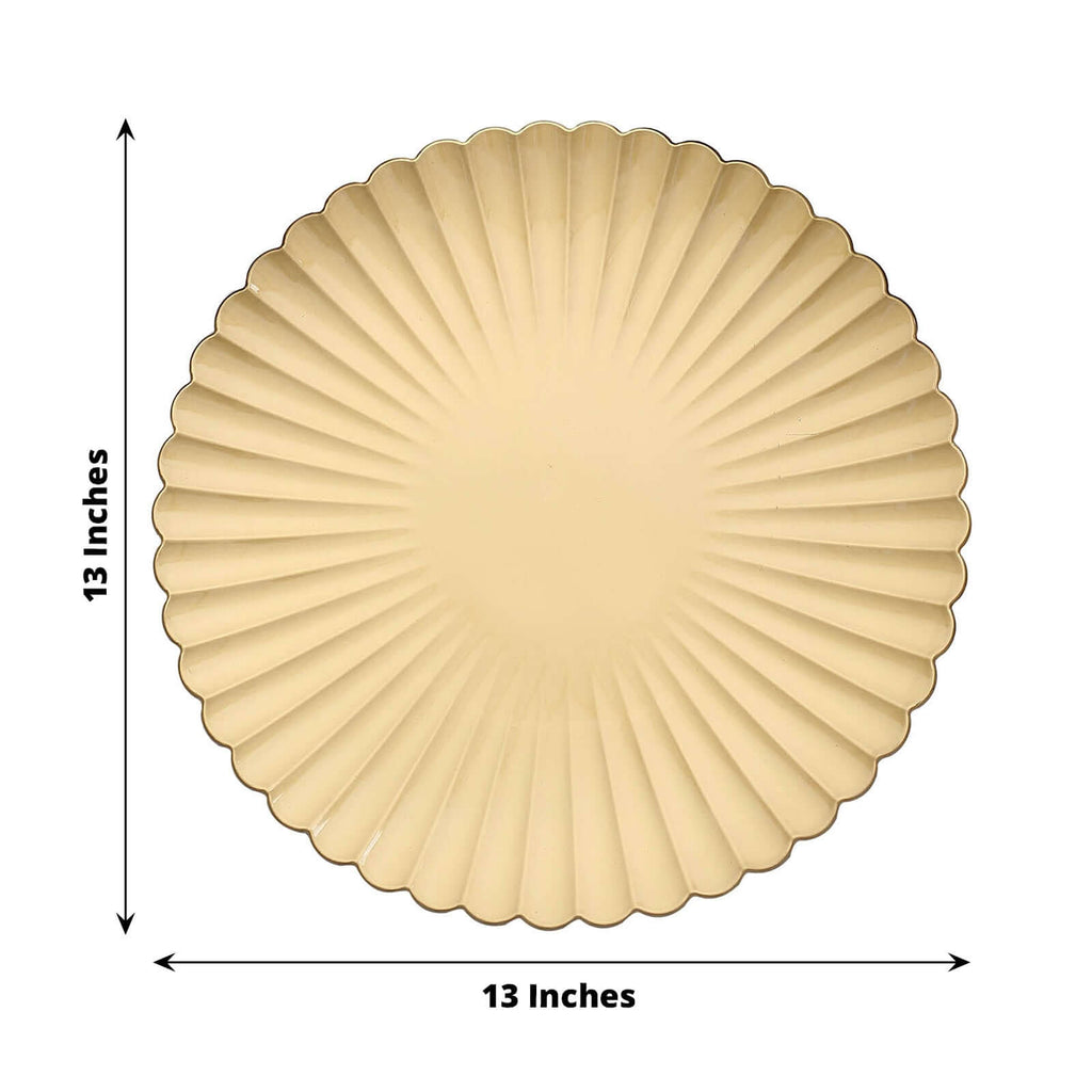 6 - Pack Plastic Round Charger Plates 13" in Gold with Scalloped Shell Pattern, Coastal Inspired Disposable Charger Tableware - Bell Racket Store