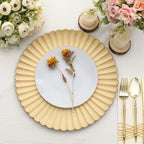 6 - Pack Plastic Round Charger Plates 13" in Gold with Scalloped Shell Pattern, Coastal Inspired Disposable Charger Tableware - Bell Racket Store