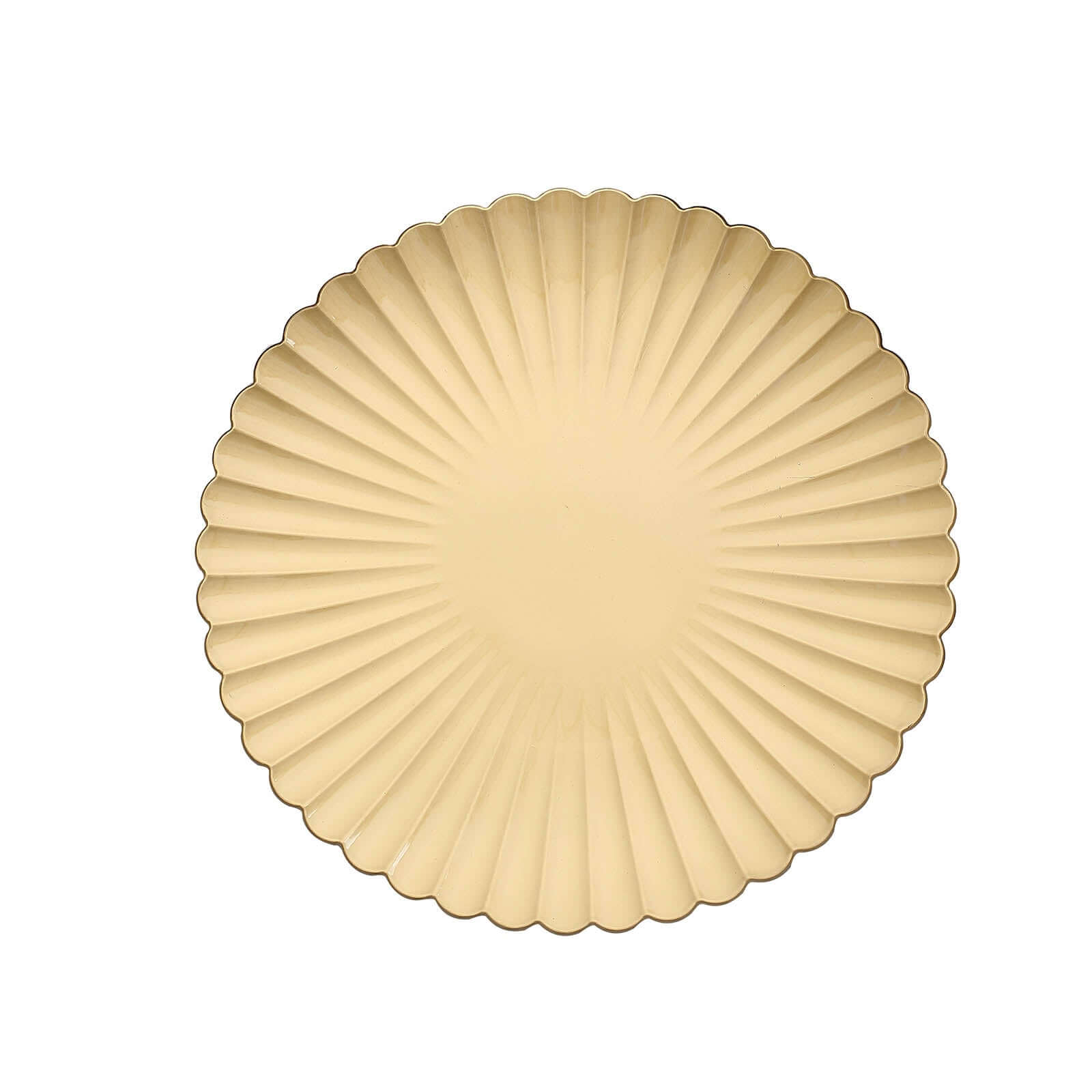 6 - Pack Plastic Round Charger Plates 13" in Gold with Scalloped Shell Pattern, Coastal Inspired Disposable Charger Tableware - Bell Racket Store