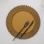 6 - Pack Plastic Round Charger Plates 13" in Mustard Yellow with Sunflower Rim, Matte Finish Disposable Dinner Charger Tableware - Bell Racket Store