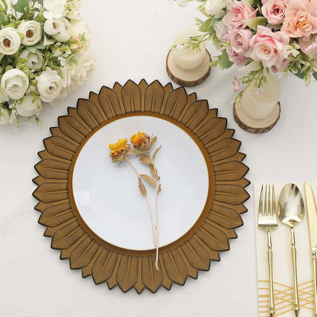 6 - Pack Plastic Round Charger Plates 13" in Mustard Yellow with Sunflower Rim, Matte Finish Disposable Dinner Charger Tableware - Bell Racket Store