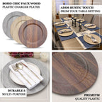 6 - Pack Plastic Round Charger Plates 13" in Natural with Faux Wood Finish, Rustic Boho Chic Dinner Party Charger Tableware - Bell Racket Store