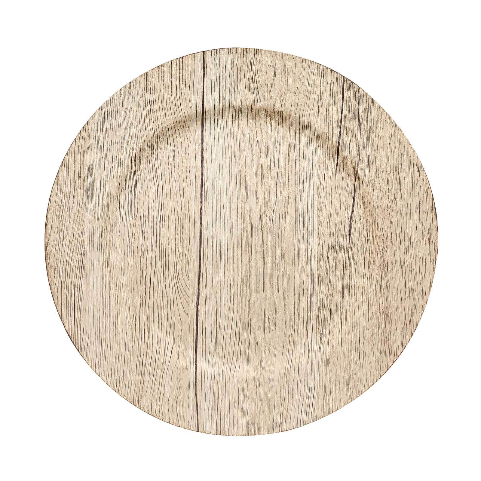 6 - Pack Plastic Round Charger Plates 13" in Natural with Faux Wood Finish, Rustic Boho Chic Dinner Party Charger Tableware - Bell Racket Store