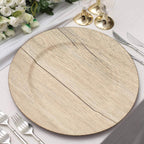 6 - Pack Plastic Round Charger Plates 13" in Natural with Faux Wood Finish, Rustic Boho Chic Dinner Party Charger Tableware - Bell Racket Store