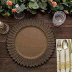 6 - Pack Plastic Round Charger Plates 13" in Natural with Sunflower Rim, Matte Finish Disposable Dinner Charger Tableware - Bell Racket Store