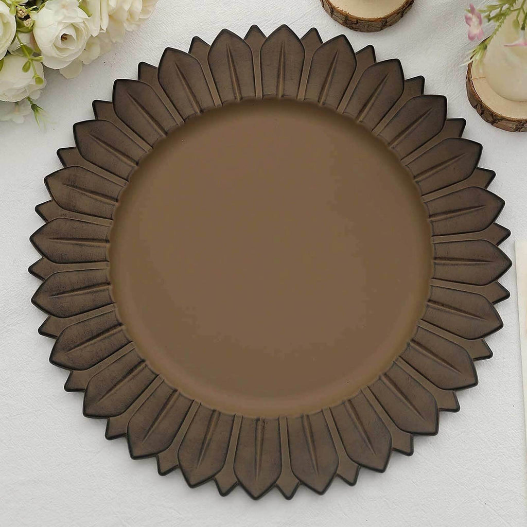 6 - Pack Plastic Round Charger Plates 13" in Natural with Sunflower Rim, Matte Finish Disposable Dinner Charger Tableware - Bell Racket Store