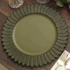 6 - Pack Plastic Round Charger Plates 13" in Olive Green with Sunflower Rim, Matte Finish Disposable Dinner Charger Tableware - Bell Racket Store