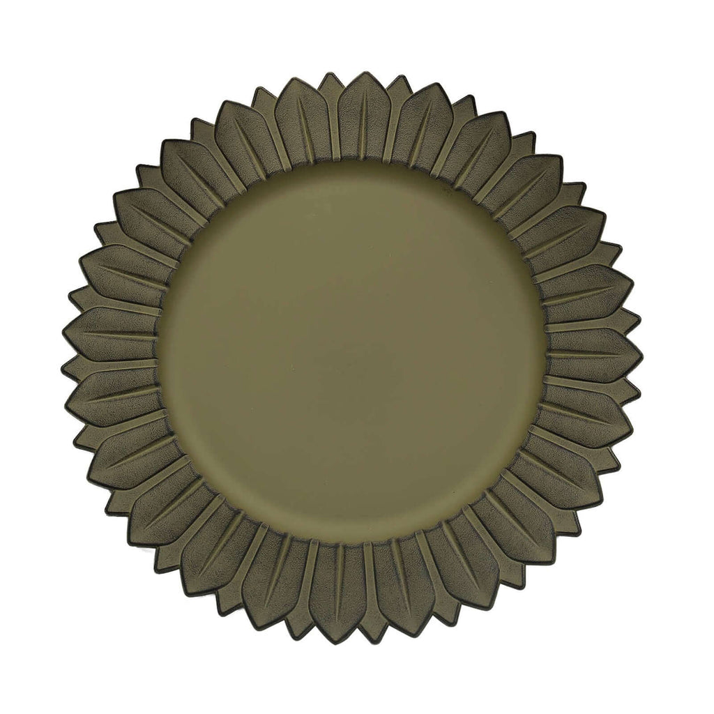 6 - Pack Plastic Round Charger Plates 13" in Olive Green with Sunflower Rim, Matte Finish Disposable Dinner Charger Tableware - Bell Racket Store