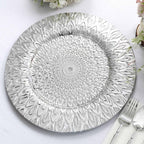 6 - Pack Plastic Round Charger Plates 13" in Silver with Embossed Peacock Pattern, Stylish Disposable Charger Tableware - Bell Racket Store