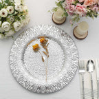 6 - Pack Plastic Round Charger Plates 13" in Silver with Embossed Peacock Pattern, Stylish Disposable Charger Tableware - Bell Racket Store