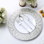 6 - Pack Plastic Round Charger Plates 13" in Silver with Embossed Peacock Pattern, Stylish Disposable Charger Tableware - Bell Racket Store