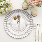 6 - Pack Plastic Round Charger Plates 13" in Silver with Scalloped Shell Pattern, Coastal Inspired Disposable Charger Tableware - Bell Racket Store