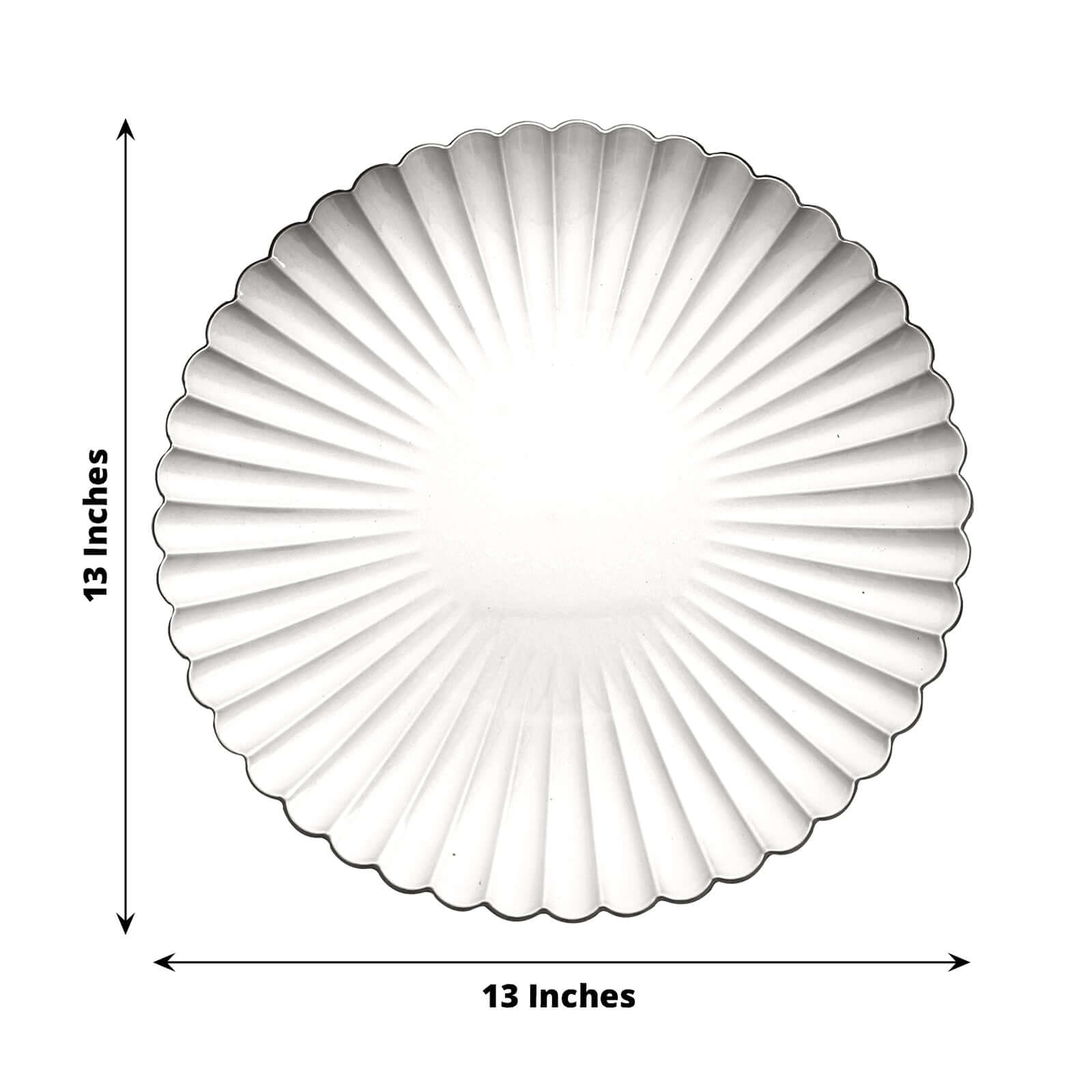 6 - Pack Plastic Round Charger Plates 13" in Silver with Scalloped Shell Pattern, Coastal Inspired Disposable Charger Tableware - Bell Racket Store