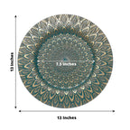 6 - Pack Plastic Round Charger Plates 13" in Teal with Gold Embossed Peacock Pattern, Stylish Disposable Charger Tableware - Bell Racket Store