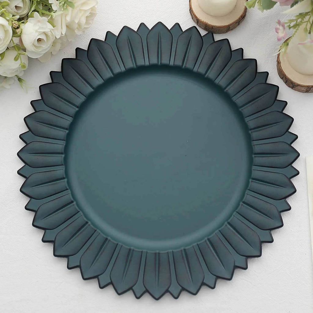 6 - Pack Plastic Round Charger Plates 13" in Teal with Sunflower Rim, Matte Finish Disposable Dinner Charger Tableware - Bell Racket Store