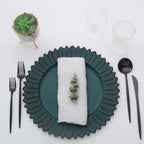 6 - Pack Plastic Round Charger Plates 13" in Teal with Sunflower Rim, Matte Finish Disposable Dinner Charger Tableware - Bell Racket Store