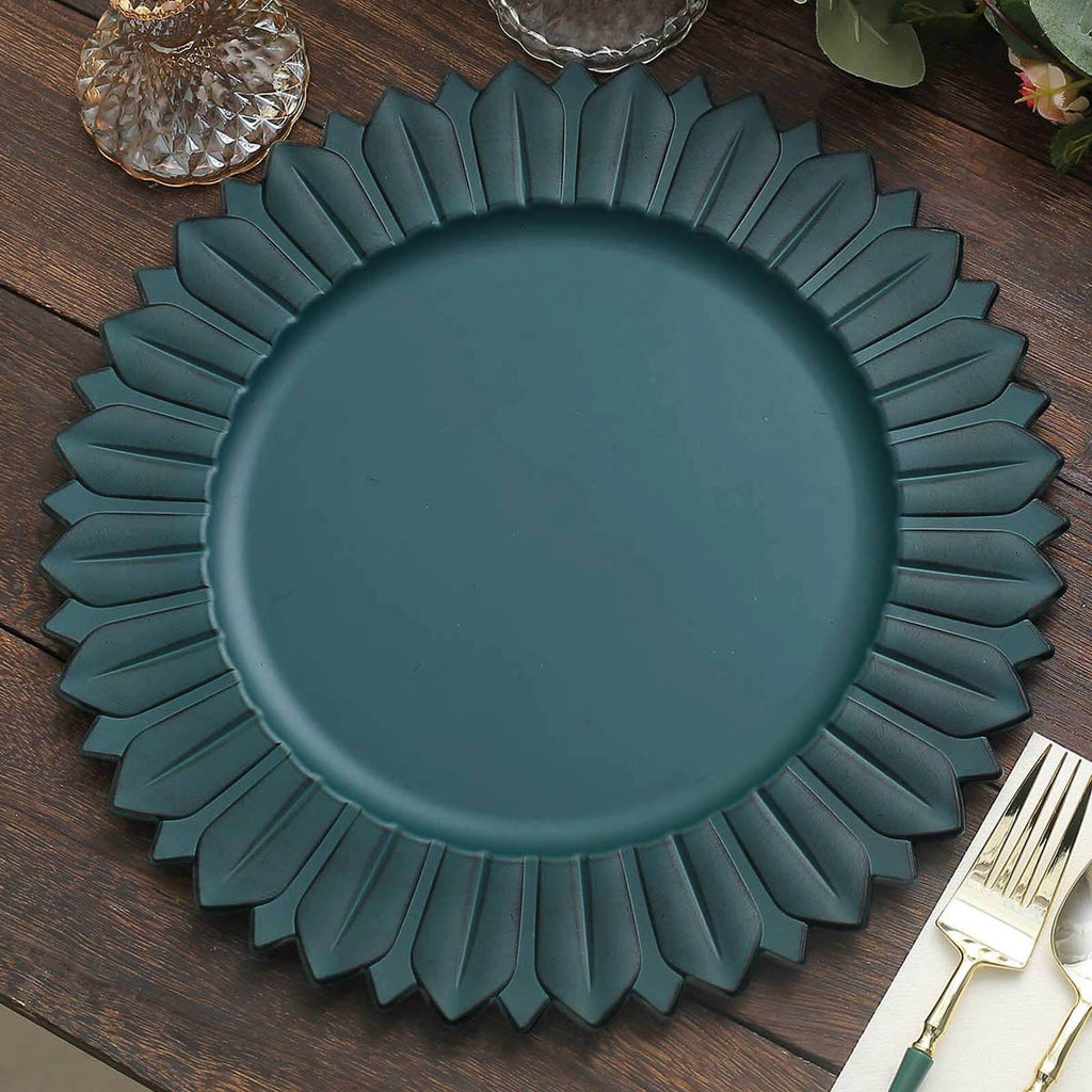 6 - Pack Plastic Round Charger Plates 13" in Teal with Sunflower Rim, Matte Finish Disposable Dinner Charger Tableware - Bell Racket Store